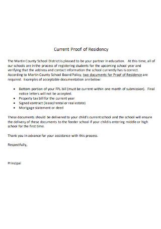 School Proof Of Residency Letter