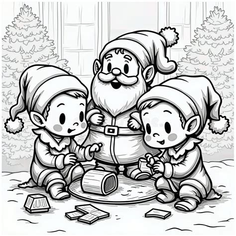 christmas elves santa black white stock illustrations  christmas