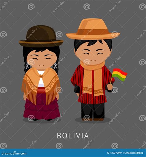 Bolivians in National Dress with a Flag. Stock Vector - Illustration of ...