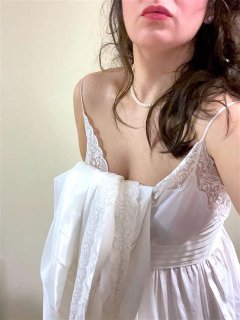 Vintage Satin Nightgown White Lingerie Set Of 2 Satin Long Dress With Lace Vintage Nightgown