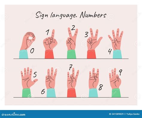 english sign language numbers educational poster stock illustration