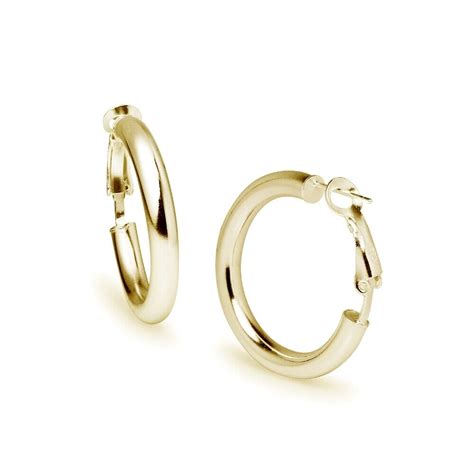 Round Clutchless 4x30mm Hoop Earrings In Polished Yellow Gold Plated