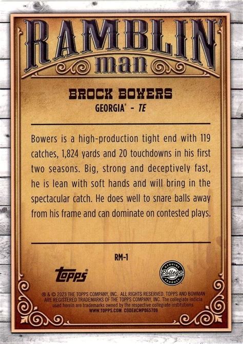 2023 Bowman Chrome University Ramblin Man RM1 Brock Bowers EBay