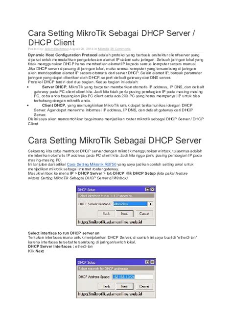 Doc Cara Setting Mikrotik Sebagai Dhcp Server Dhcp Client