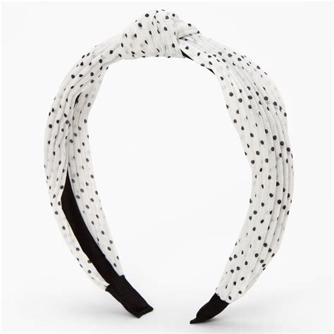 Claires Club Polka Dot Pleated Knotted Headband White Claires