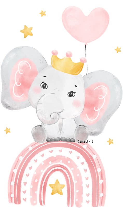 linda adorable rosado bebé niña elefante animal acuarela dibujos