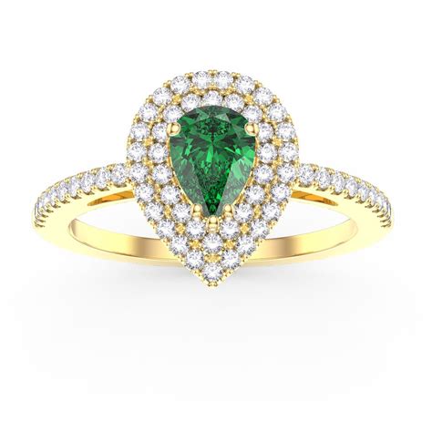 Fusion Emerald Pear And Diamond Halo 18ct Yellow Gold Engagement Ring