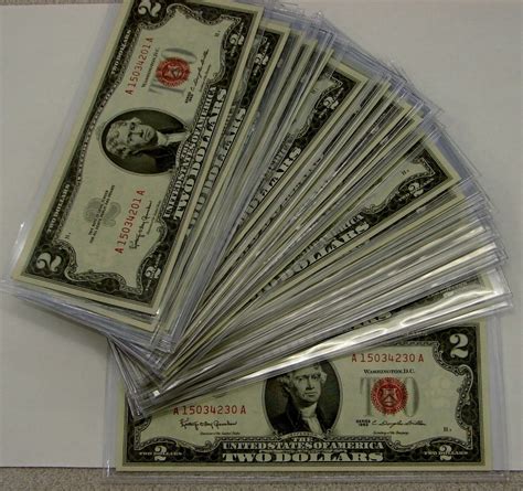 Two Dollar Red Seal $2 Bill UNC CU From Pack Consecutive Uncirculated