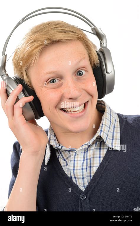 Cheerful Teenage Boy Listening To Music Stock Photo Alamy