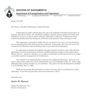 Fillable Online Diocese Sacramento AdultConfirmLetter09 Doc Diocese