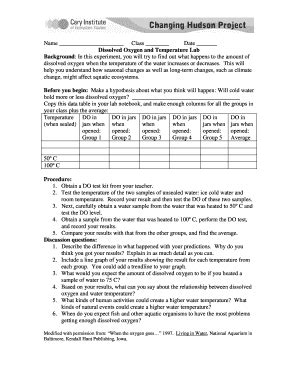 Fillable Online Caryinstitute Dissolved Oxygen And Temperature Lab