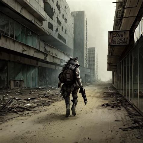 The World Is Post Apocalyptic A Wolf Carrying His R Openart