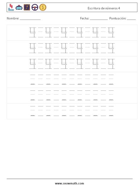 Escritura De Números 4 Hojas De Trabajo De Matemáticas 20hojas De Trabajo De Matemáticas