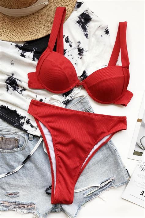 Red Underwire Bralette Bikini Top In Bikinis High Waist Bikini