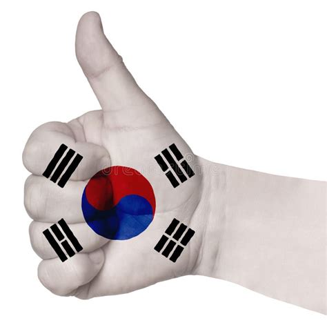 Hand With Thumb Up Gesture In Colored South Korea National Flag As