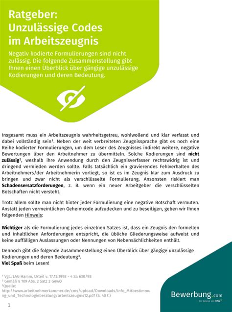 Ratgeber Unzulässige Codes im Arbeitszeugnis Download PDF