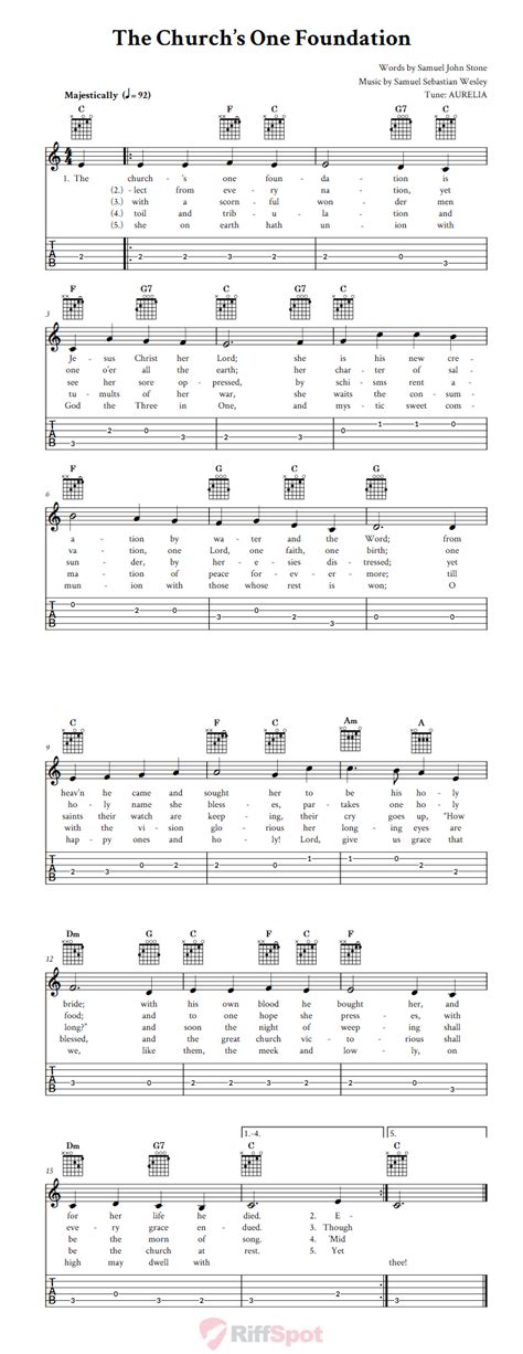 The Church's One Foundation - Easy Guitar Sheet Music and Tab with ...