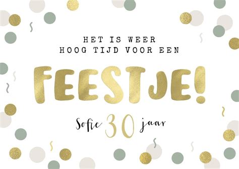 Uitnodiging Tijd Voor Een Feestje Confetti Goud Kaartje Go