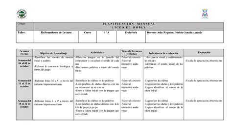 Formato De Planificaci N Docx