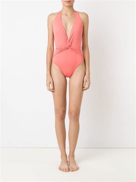 Brigitte Deep V Neck Wrapped Swimsuit Pink Farfetch