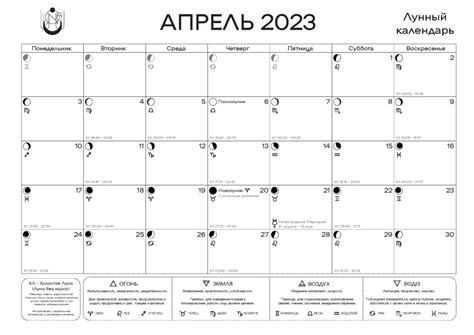 Лунный календарь на апрель 2023 скачать Pdf таблицу