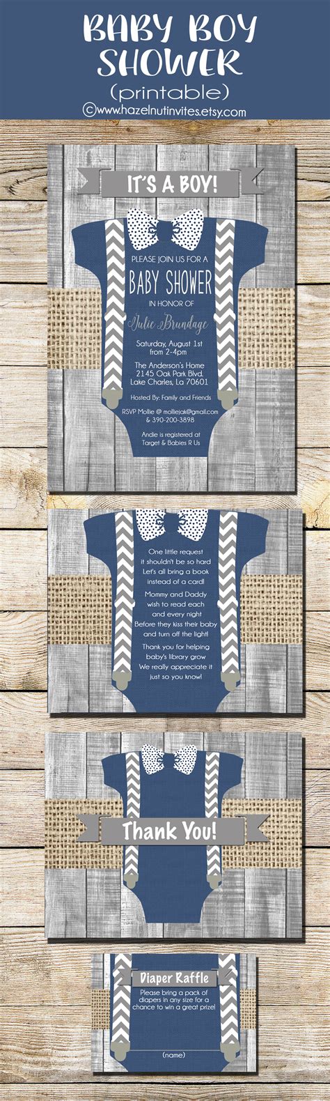 Baby Boy Onesie Shower Invitation Navy Blue Gray Bow Tie Etsy Baby