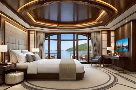 Premium Photo | A bedroom with a view of the ocean.