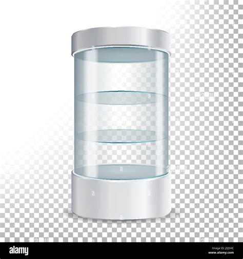 Empty Glass Showcase Vector Realistic Round Showcase For Exhibit With Shelvesshop Expo