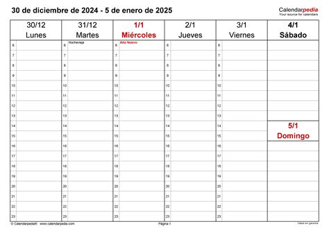 Calendario Semanal 2025 Zena Wilhelmine