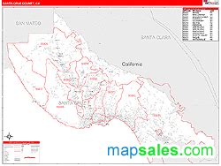 Santa Cruz County, CA Zip Code Wall Map Red Line Style by MarketMAPS