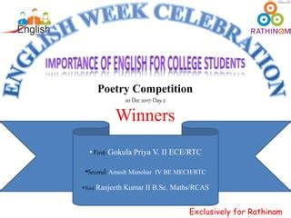 English Week Celebration - Rathinam College | PPT