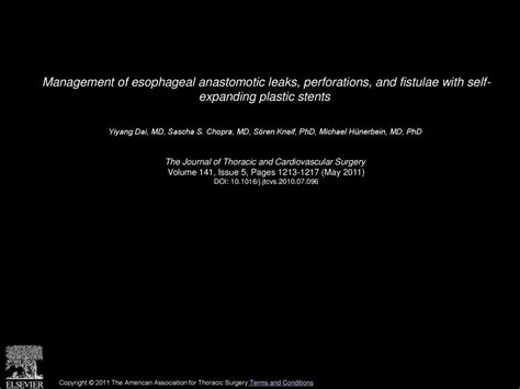 Management Of Esophageal Anastomotic Leaks Perforations And Fistulae