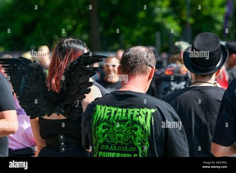 Pilsen, Czech Republic. 02nd June, 2023. Visitors enjoy the Metalfest
