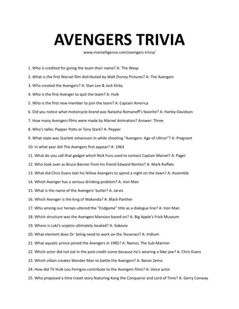 Avengers Trivia Questions Answers Easy To Hard