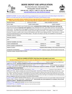 Fillable Online Depot Use Application Boise Parks Recreation City