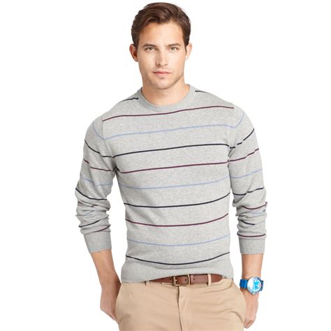 Lyst Izod Izod Sweater Crew Neck Thin Stripe Fine Gauge Light Weight Sweater In Gray For Men