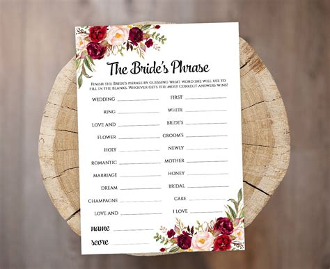 Printable Bridal Shower Games Bridal Shower Signs Marsala Tea Party