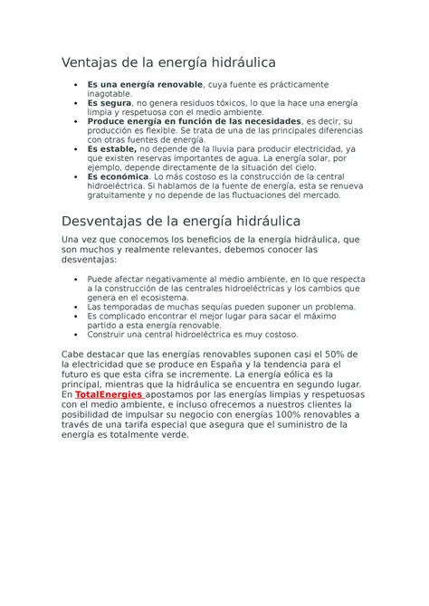 Ventajas Y Desventajas Del Uso De La Energ A Hidraulica Ventajas De