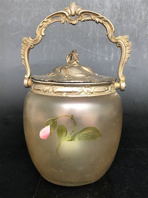 ANCIEN SEAU POT A BISCUIT VERRE EMAILLÉ IRIS art nouveau Puces Privées