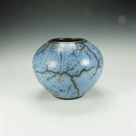 Round Blue Naked Raku Pottery By Lance Timco Ceramic Vase Artful Home