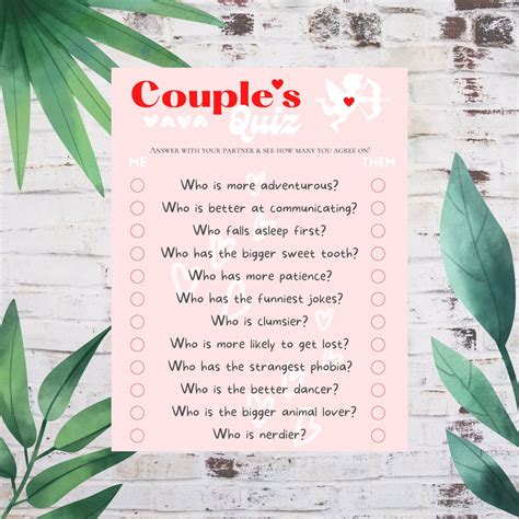 Couples Quiz Fun Game For Partners Valentines Day Activity Instant Download Printable Etsy