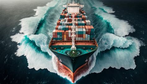 Premium Photo Aerial View Of A Large Container Ship In The Ocean