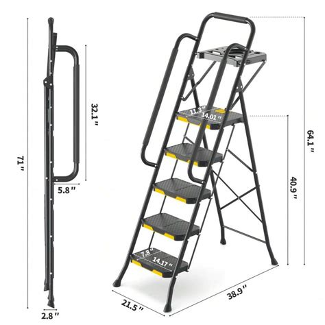 KINGRACK 5 Step Ladder With Tool Platform Folding Step Stool With