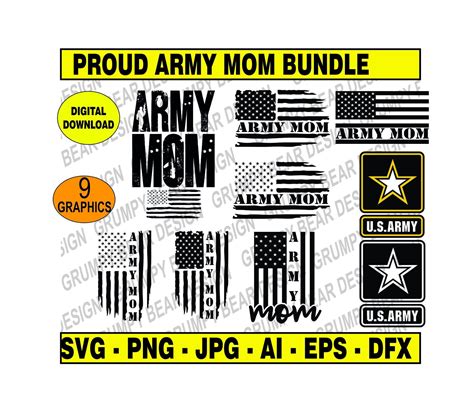 US Proud Army Mom X9 Graphics Svg Png Veteran Military Cut Etsy