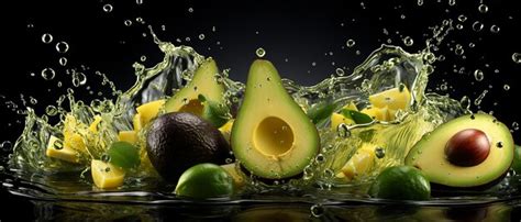 Premium Photo Realistic Avocado Juice Splash Composition With Slice