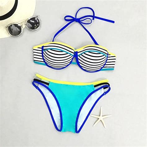 Bright Morning Stripe Halter Bikini Set