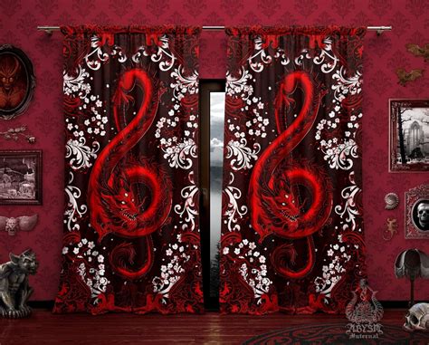 Red Dragon Curtains 50x84 Printed Window Panels Treble Clef Music Art Print Gothic Home