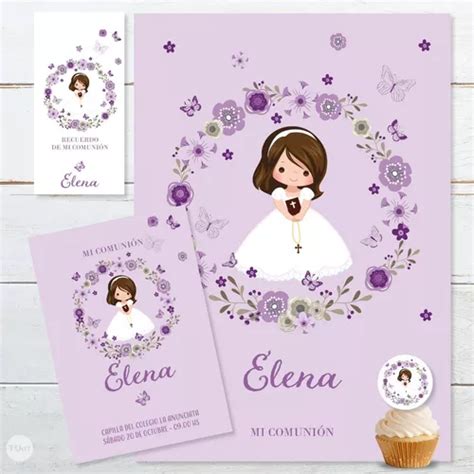 Kit Imprimible Bautismo Comuni N Nena Flores Lilas Tukit En Venta En