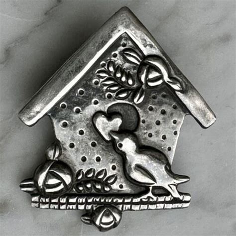 Mary Engelbreit Birdhouse Birds Brooch Pin 1987 Sig Gem