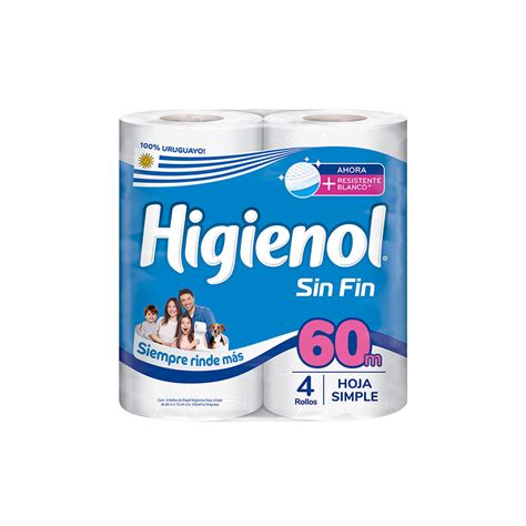 Papel Higiénico Higienol Sin Fin Hoja Simple 60 Mts 4 Unid